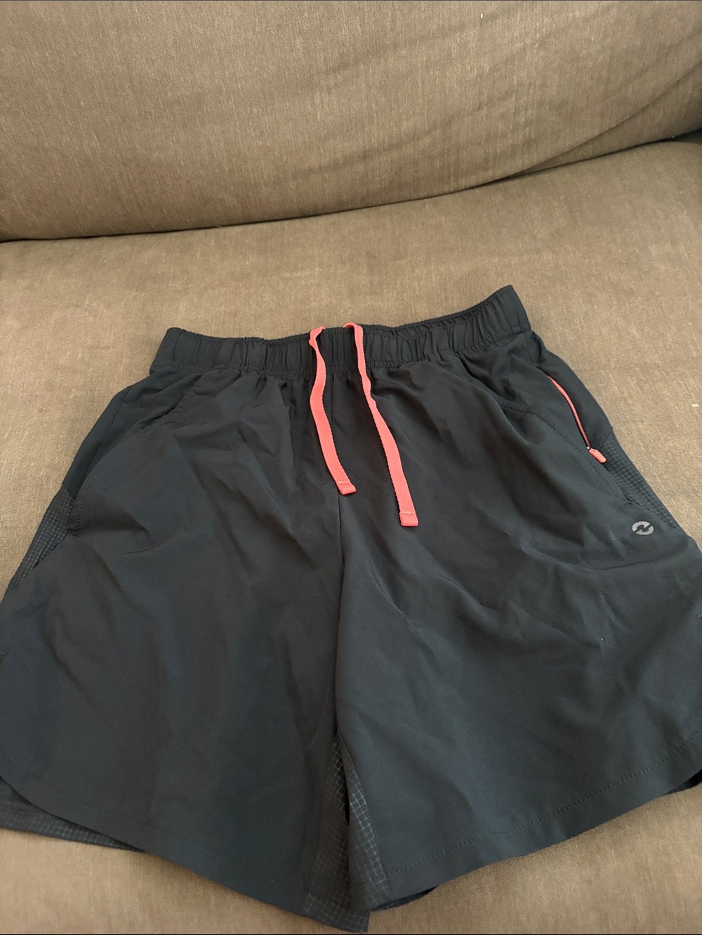 Men's Black Athletic Shorts with Coral Drawstring